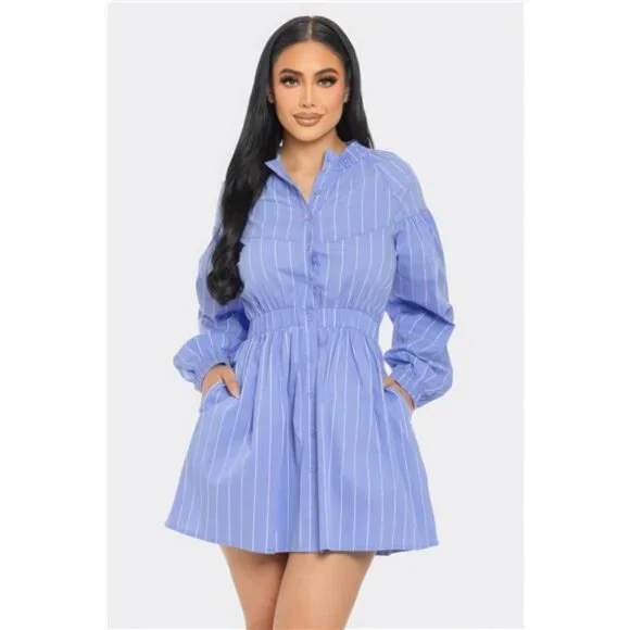 Striped Poplin Mini Dress - Picture 1 of 5